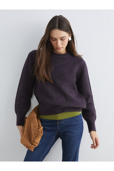 LC Waikiki Nevavm Lcw Vision with a Difference in Color, Plum Oval Collar Wom...