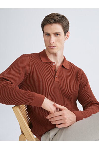LC Waikiki Southblue brown polo neck men's knit sweater