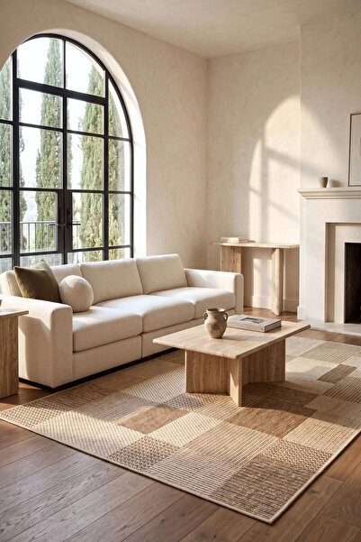 Eliz Home Naturel Jüt Halı Modern Örme Toz Vermez Kaymaz Taban Balkon Salon B...