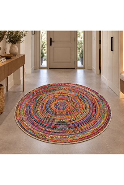 BLGHOME BLG Home Circle Bambu Koleksiyonu Yuvarlak Dijital Baskı Halı 8723 Sa...