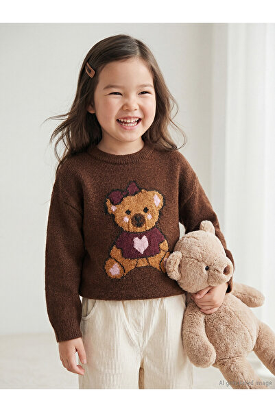 LC Waikiki Two Mt Shop Quality Lcw Kids Brown Patterned Girls' Knitwear Sweater