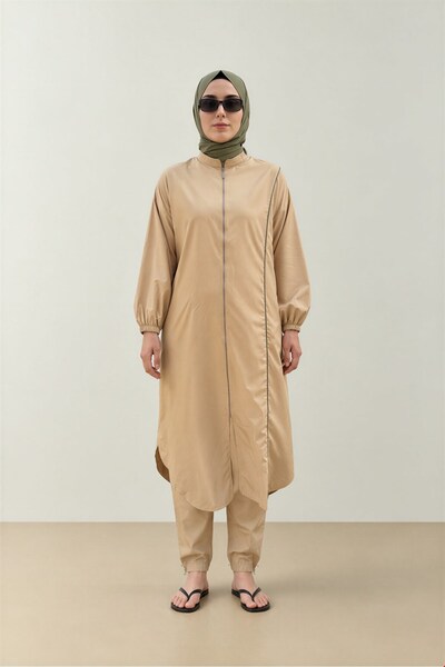 QANU Double Color Hijab Swimsuit Top Camel-Green