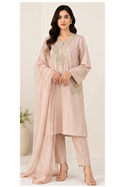 6TEEN 3 Pc Pink Oranza Embroidered Suit