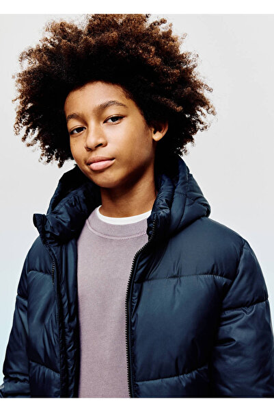 MANGO Kids Kapüşonlu uzun kapitone anorak