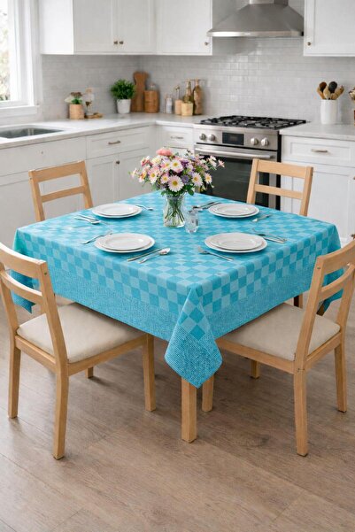 SUNDOKU HOME Damalı Kenar Bordürlü Masa Örtüsü 140x140 cm Sofra Bezi,Piknik Ö...