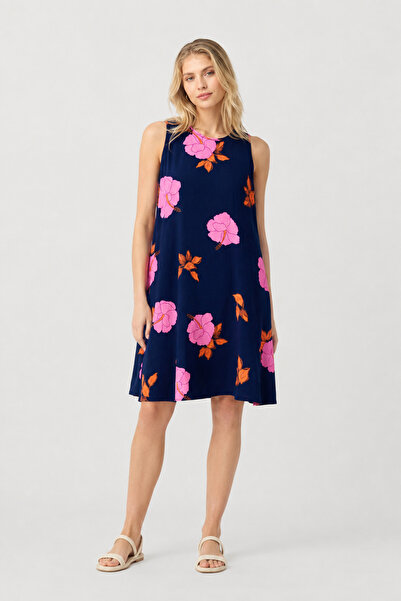 Nuevo Rochie de damă fără mâneci, albastru marin, cu imprimeu floral, croială...