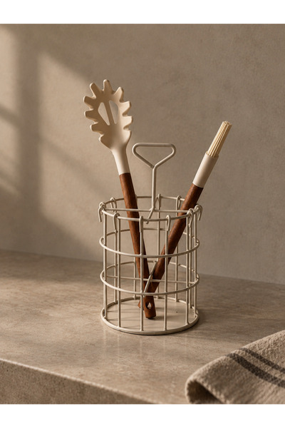 Dekorzdükkan Metal Cream Wire Spoon Holder