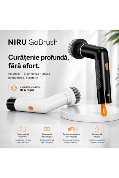 Niru Perie Electrica Rotativa de Curatare GoBrush™ - Ultra Compacta, 5 Capete, Negru