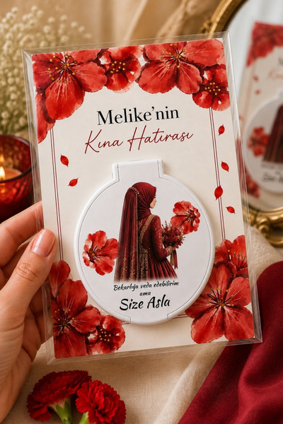Kreadecor Kişiye Özel Kapaklı Cep Aynası Kına Hatırası – Kartlı ve Jelatin Po...