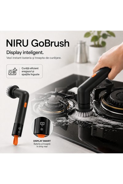 Niru Perie Electrica Rotativa de Curatare GoBrush™ - Ultra Compacta, 5 Capete, Negru
