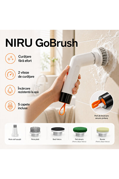 Niru Perie Electrica Rotativa de Curatare GoBrush™ - Ultra Compacta, 5 Capete...