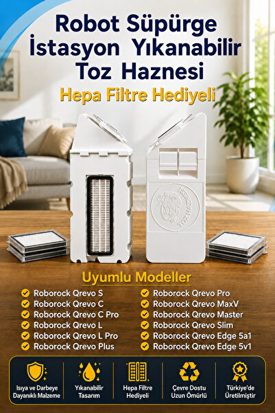 Toz Haznesi Roborock Qrevo Serisi Uyumlu Yıkanabilir Yeniden Kullanılabilir R...