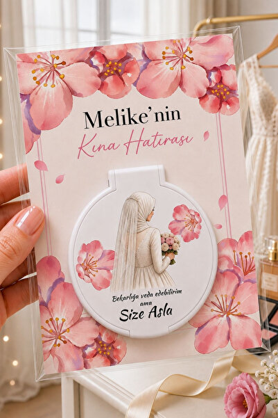 Kreadecor Kişiye Özel Kapaklı Cep Aynası Kına Hatırası – Kartlı ve Jelatin Po...