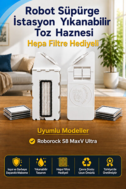 Toz Haznesi Roborock S8 MaxV Ultra Uyumlu Yıkanabilir Yeniden Kullanılabilir ...