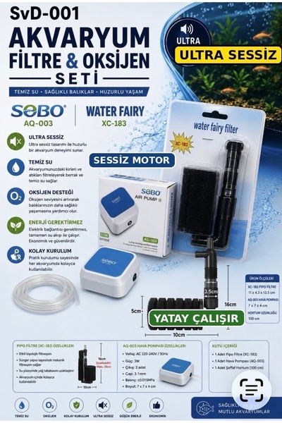 Sobo SvD-001 MİNİ AKVARYUMLAR İÇİN SESSİZ MOTOR TEMİZLİK VE OKSİJEN SETİ(HAVA...