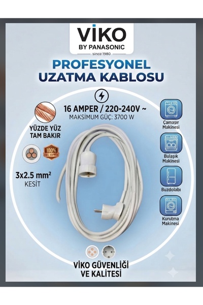 DC-ELEKTRO Vikomulti 2 METRE 3X2.5 TAM BAKIR KALIN KABLO UZATMA SEYYAR.