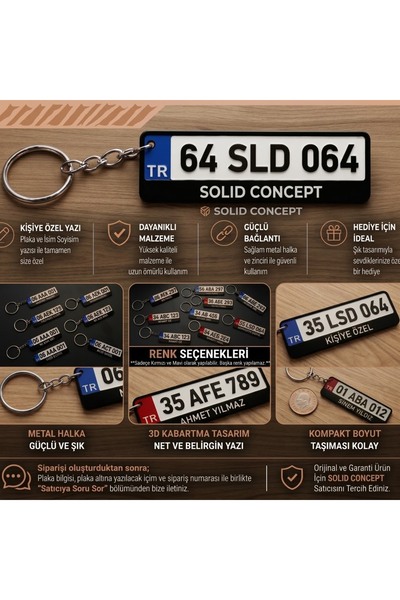 Solid Concept Kişiye Özel Plaka Anahtarlık – İsim ve Araç Plakası Baskılı
