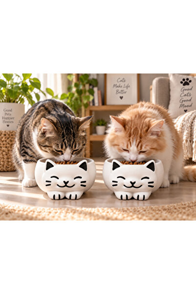 G&M Trend Taş Tozu Beton Kedi Mama Kabı – İkili Set 🐾