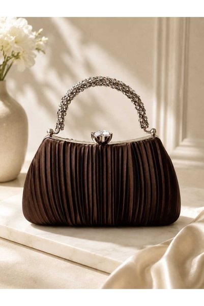 Famels High Heel Shoes Brown Satin Replacement Heels with Heel Caps Evening Dress Shoes and Special Evening Dress Bag Set