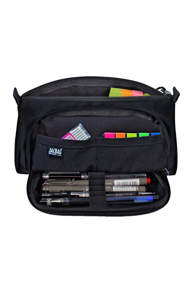 Jacbag Prime XL Lastik Ayraçlı İki Bölmeli Kalem Çantası Siyah