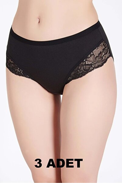 Belinay 3 Pieces 0120 Women's High Waist Lace Modal Panties Black Bly3
