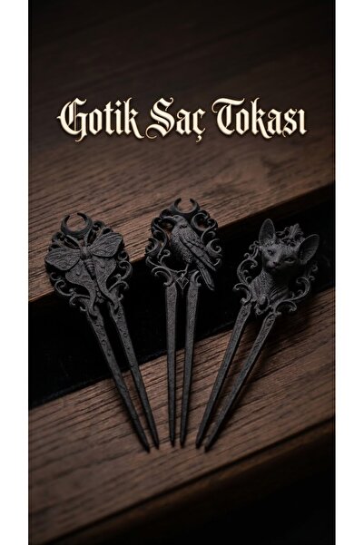 Muffy Stvdio Gotik Saç Tokası Seti - 3'lü Siyah Topuz Tokası (Güve, Kargalı, ...