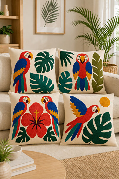 stellahomes Tropical Parrot Patterned Embroidery-Looking Digital Printed Deco...