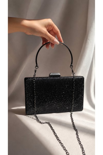 Gül karatekin gk Women's Black Crystal Stone Stylish Evening Dress Clutch Bag...