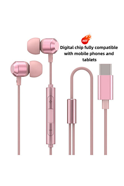 choice2 A3-C-Pink A3 1.2M 9D HIFI Heavy Bass Earphone Type-C IOS Digital Chip...