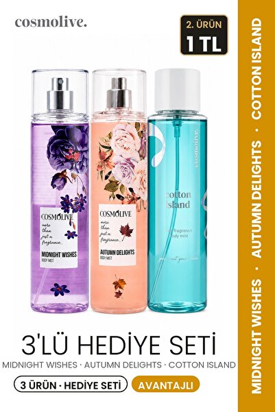 Cosmolive 3’lü Premium Vücut Spreyi Body Mist Seti – 3 Al 2 Öde | 250 ml x 3
