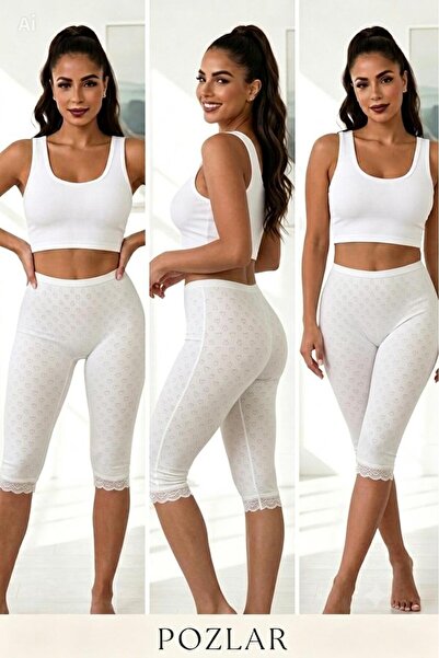 NAEEMA COTTON 5-Piece Women's White Below-Knee Lace Pants 100% Cotton High Wa...