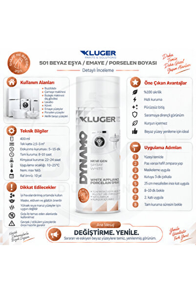 Kluger Dynamo Beyaz Eşya Emaye Porselen Sprey Boya & Buz Dolabı Boyası & Beya...