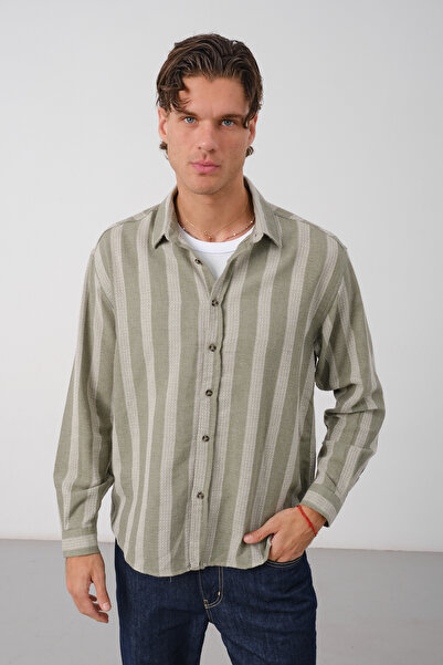 Hazhers Men's Oversized Shirt Collar Linen Long Sleeve Summer Shirt