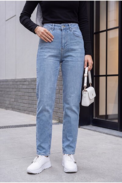 Modamorfo High Waist Straight Leg Jeans with Pockets - Ice Blue