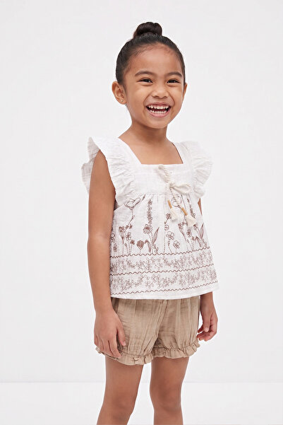 Rocha Baby Baby Girl Muslin Flounce Strap Botanical Patterned Blouse and Shor...