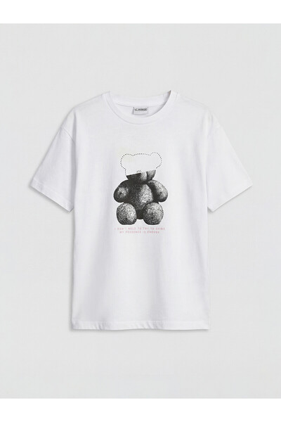 LC Waikiki Alita City Lcw Kids White Bear Printed Stoned Girls' T-Shirt with ...