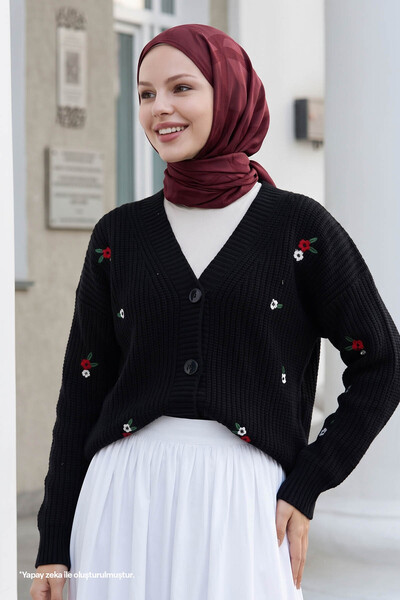 InStyle Helly Daisy Embroidered Cardigan - Μαύρη