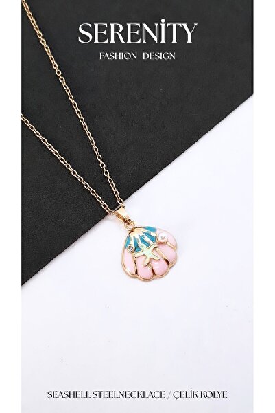 Serenity Enameled Oyster Steel Necklace with Starfish Figure