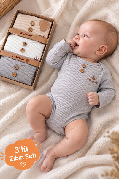 Rocha Baby Baby Ribbed Cotton Long Sleeve Bodysuit with Snap Fasteners on the...