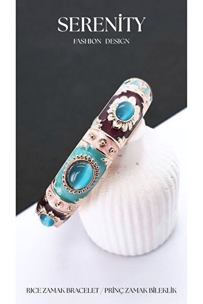 Serenity Opal Stone Colored Satin Enamel Brass Plated Zamak Bracelet