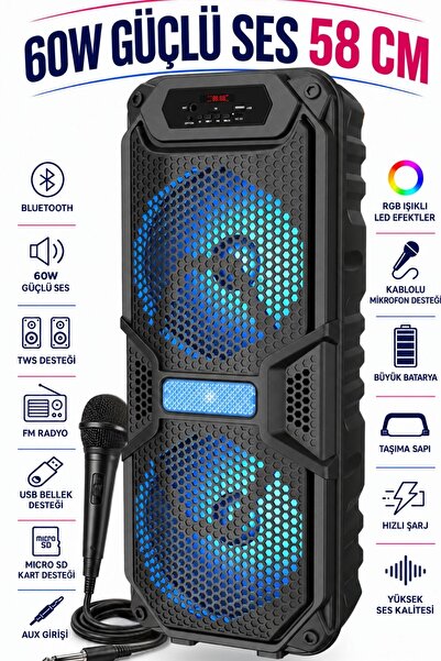 Zineets Işıklı Büyük Boy Party Box Bluetooth Hoparlör Taşınabilir Şarjlı Ses ...