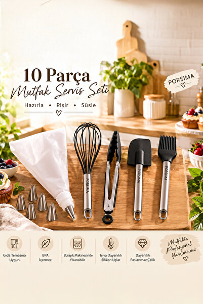 Porsima 3162 10 Piece Silicone Serving Set Cake Pastry and Confectionery Tool...