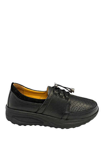 Castle Black Yldz-42640 Women's Genuine Leather Orthopedic Comfort Shoes Black