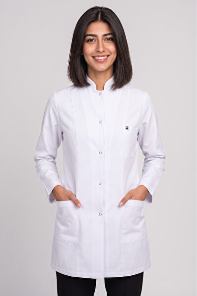DENİZ İŞ Doctor Nurse Teacher Female Medium Length Judge Collar White Coat