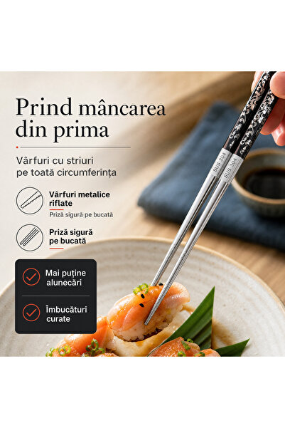 LUDORA Bete chinezesti pentru mancare,inox, set de 2, rezistente la spalare, cu imprimeuri florale colorate