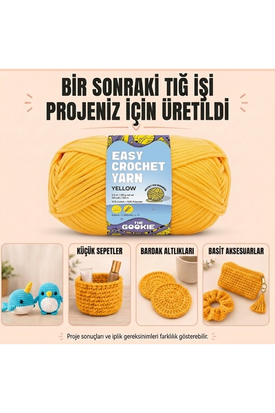 The Gookie Practical Knitting Yarn, Yellow Color Suitable for Beginners, Soft Amigurumi Crochet Yarn, Ideal for Handicrafts and Various Crochet Knits. 100 g / 120 m