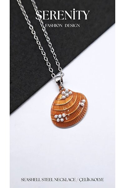 Serenity Zircon Stone Colored Enamel Seashell Steel Necklace