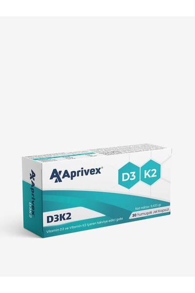 Aprivex D3K2 Vitamin 30 Yumuşak Jel Kapsül – D3 Vitamini 25 µg K2 Vitamini 20...