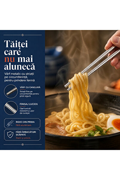 LUDORA Bete chinezesti, pentru mancare, din inox, set de 2, LUDORA®,, rezistente la spalare, anti-alunecare