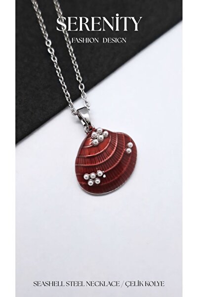 Serenity Zircon Stone Colored Enamel Seashell Steel Necklace